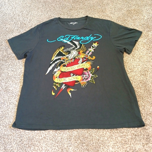 Ed Hardy Tops - Ed Hardy "Pierced Hearts & True Love" Graphic Print T-Shirt Women's Size XL